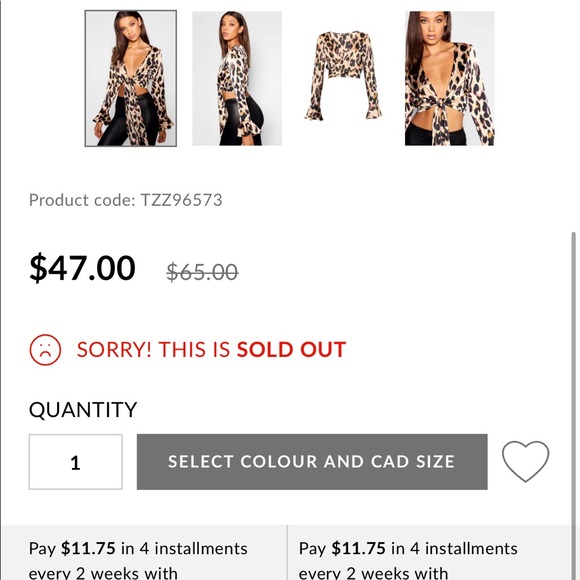 BOOHOO Brown Leopard Print Tie Front Crop Longsleeve Top - Picture 3 of 9